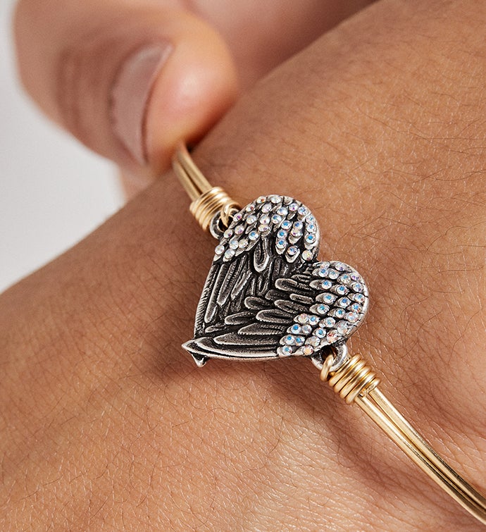 Angel Wing Heart Bangle Bracelet With Crystals | 1800Flowers.com | MK009559